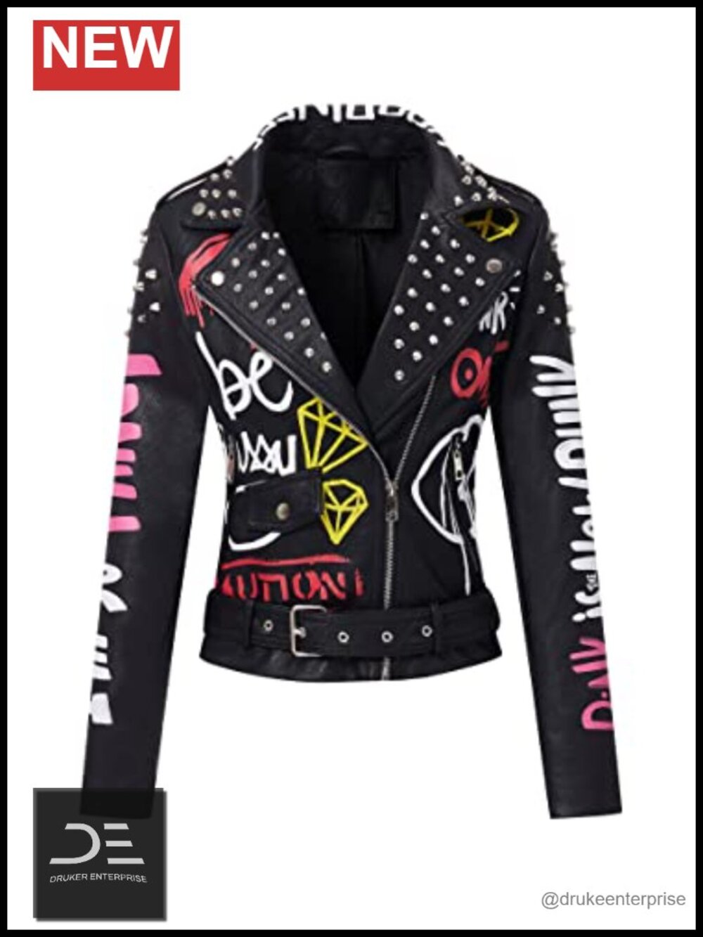 Faux Leather Moto Jacket Floral Studded Biker Short Coat